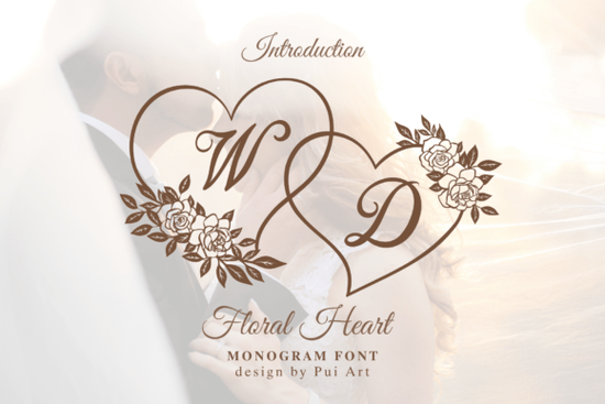 Floral Heart Monogram Font